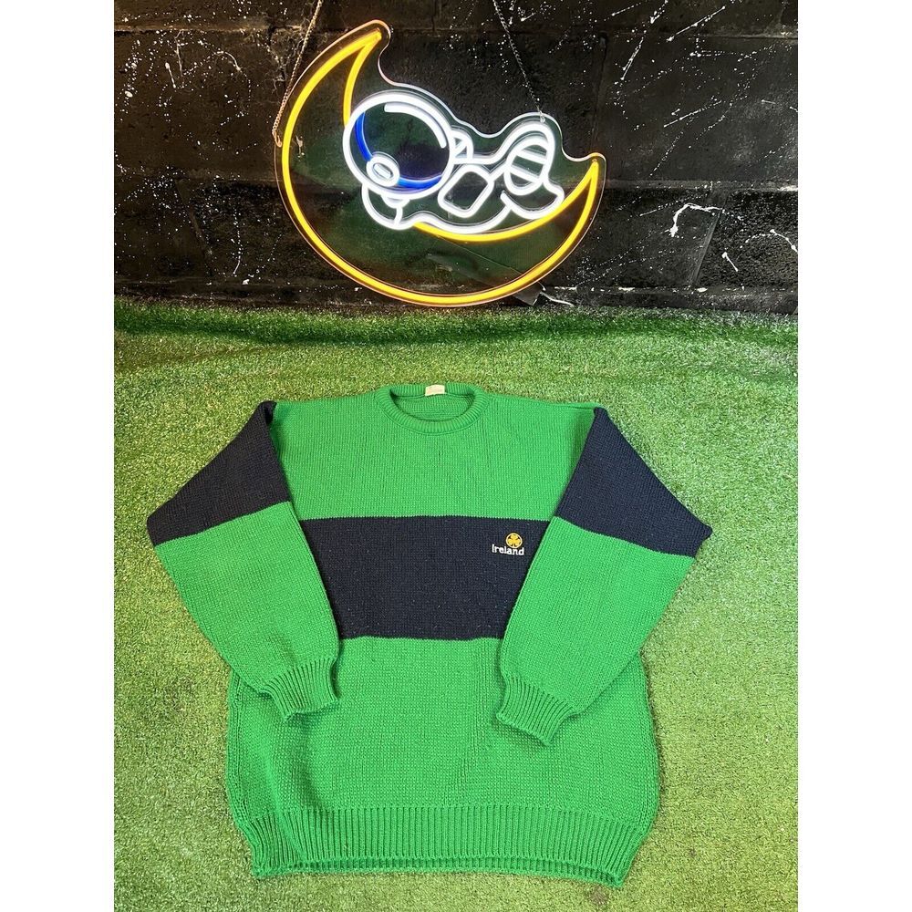 Vintage Celtic Country Mens‎ Sweater Crew Neck Ireland Clover Green Size XLarge